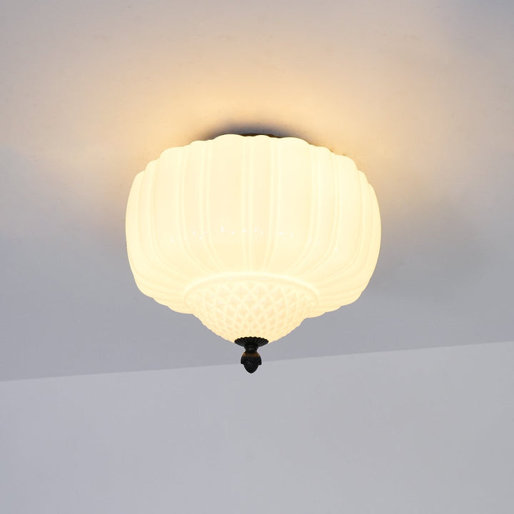 Solara Plafonnier en Verre Opale Dôme Cannelé Vintage - Neutralighting