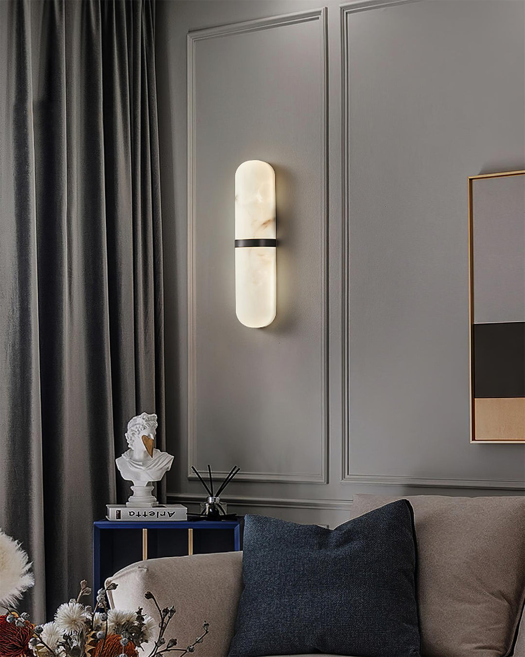 Applique Murale Capsule en Albâtre Bande en Laiton Lueur Ambiante Luxe Douce - Neutralighting