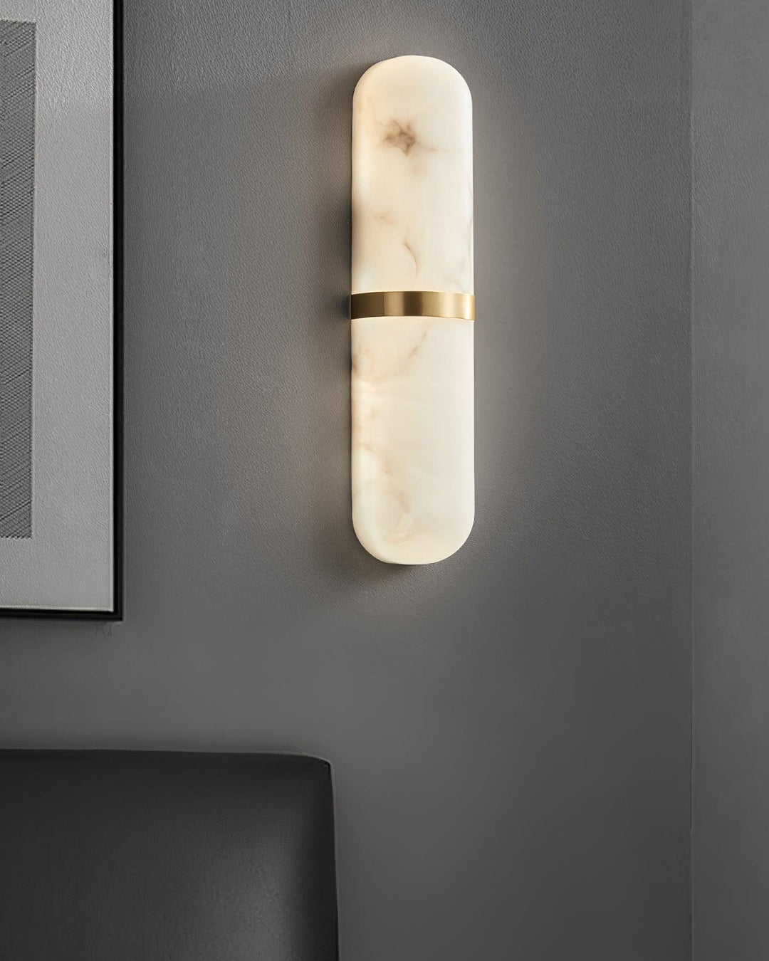 Applique Murale Capsule en Albâtre Bande en Laiton Lueur Ambiante Luxe Douce - Neutralighting
