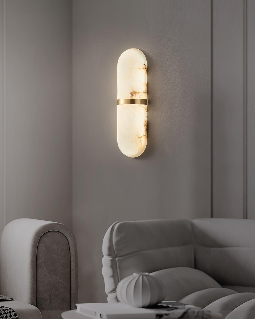 Applique Murale Capsule en Albâtre Bande en Laiton Lueur Ambiante Luxe Douce - Neutralighting