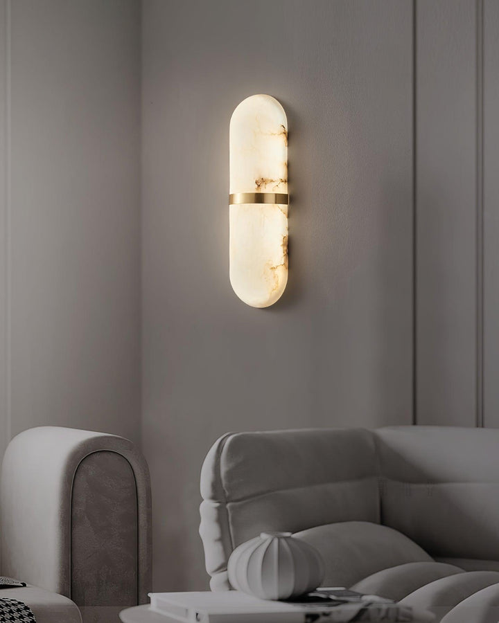 Applique Murale Capsule en Albâtre Bande en Laiton Lueur Ambiante Luxe Douce - Neutralighting