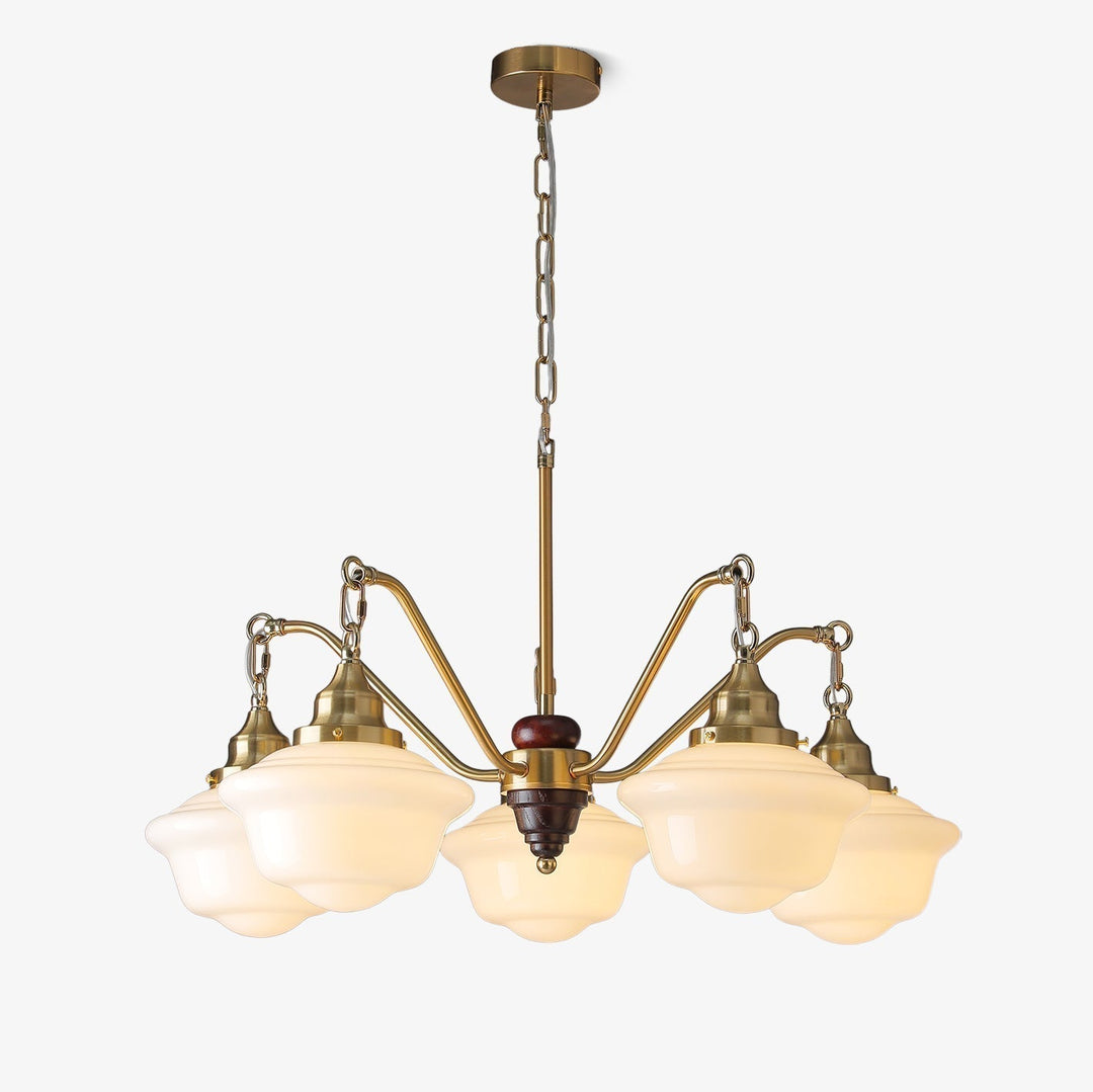 Lustra Chandelier Laiton Bois Verre Satiné Classique - Neutralighting