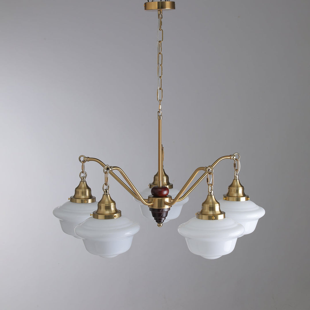 Lustra Chandelier Laiton Bois Verre Satiné Classique - Neutralighting