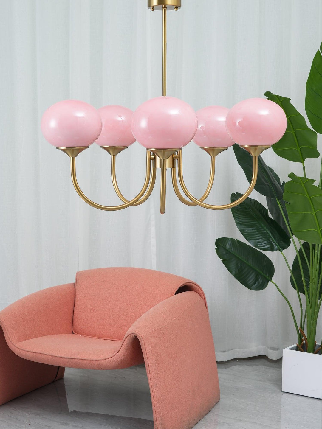 Lustra Chandelier Globe en Verre Rose Doré - Neutralighting
