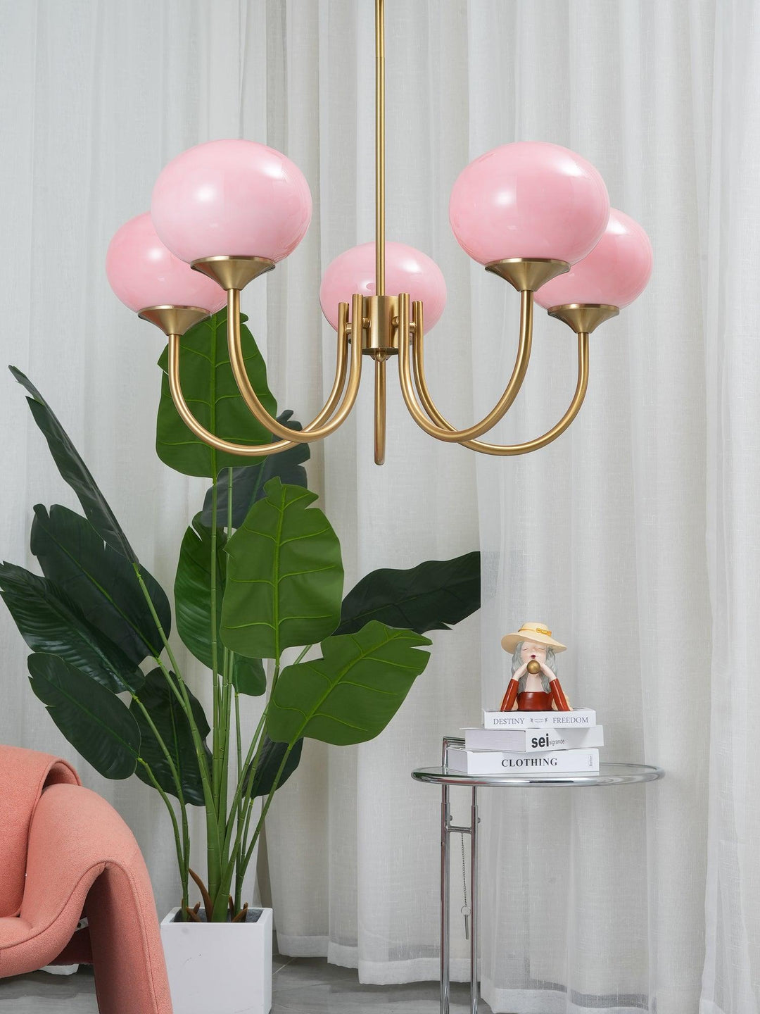 Lustra Chandelier Globe en Verre Rose Doré - Neutralighting