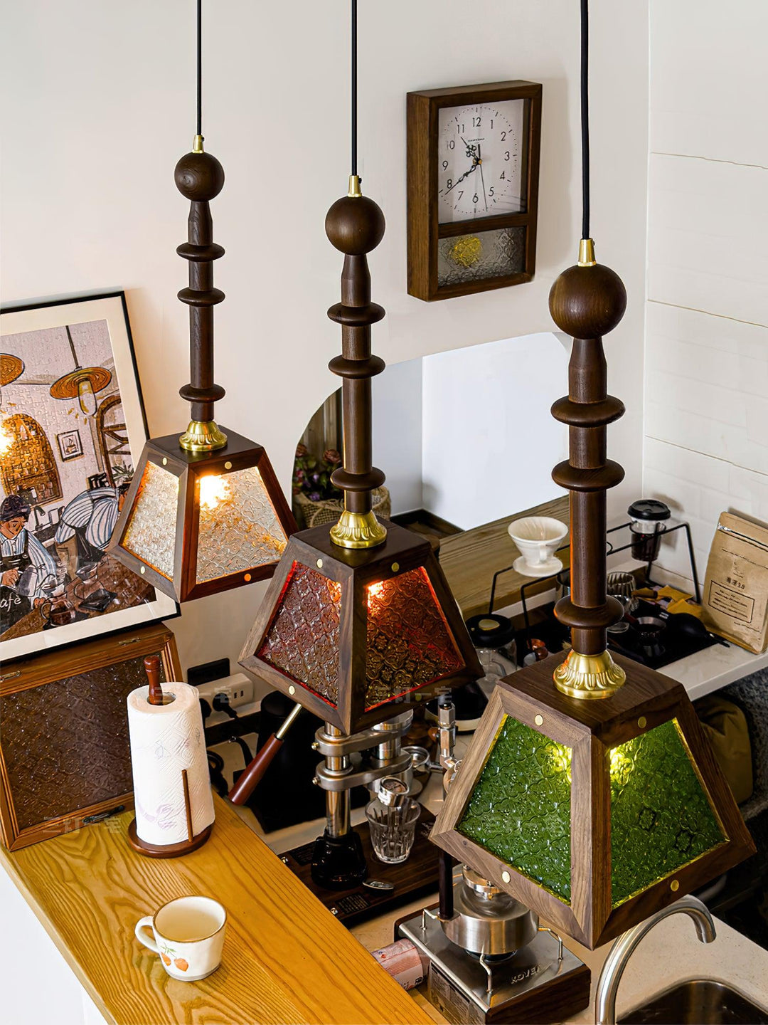 Alsorisra Lampe Suspension en Verre et Bois à Style Vintage - Neutralighting