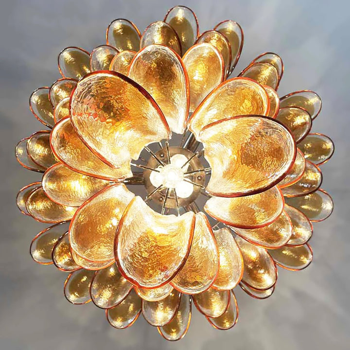 Aurora Chandelier en Verre Murano Pétales Ambre - Neutralighting