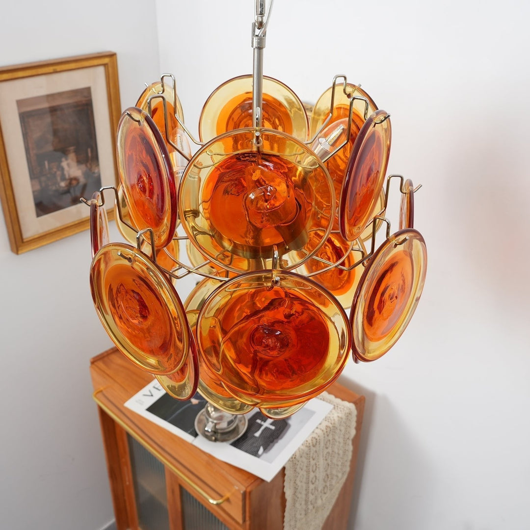 Aurora Chandelier en Verre de Murano Orange Disque Superposé - Neutralighting