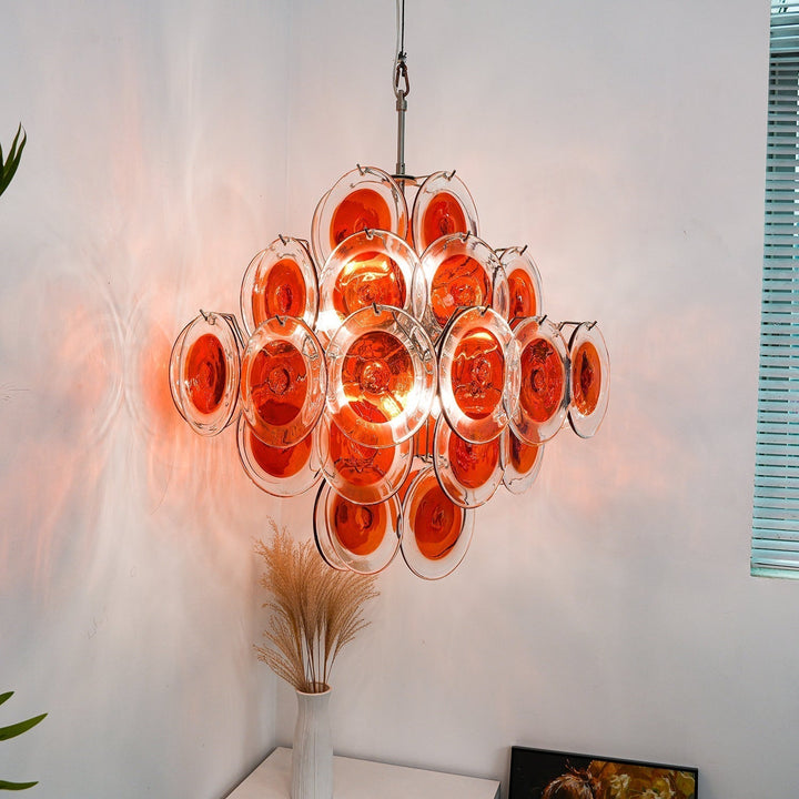 Aurora Chandelier en Verre de Murano Orange Disque Superposé - Neutralighting