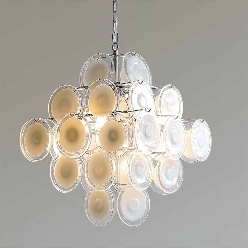 Aurora Lustre Blanc Murano Verre Disques Grappe - Neutralighting