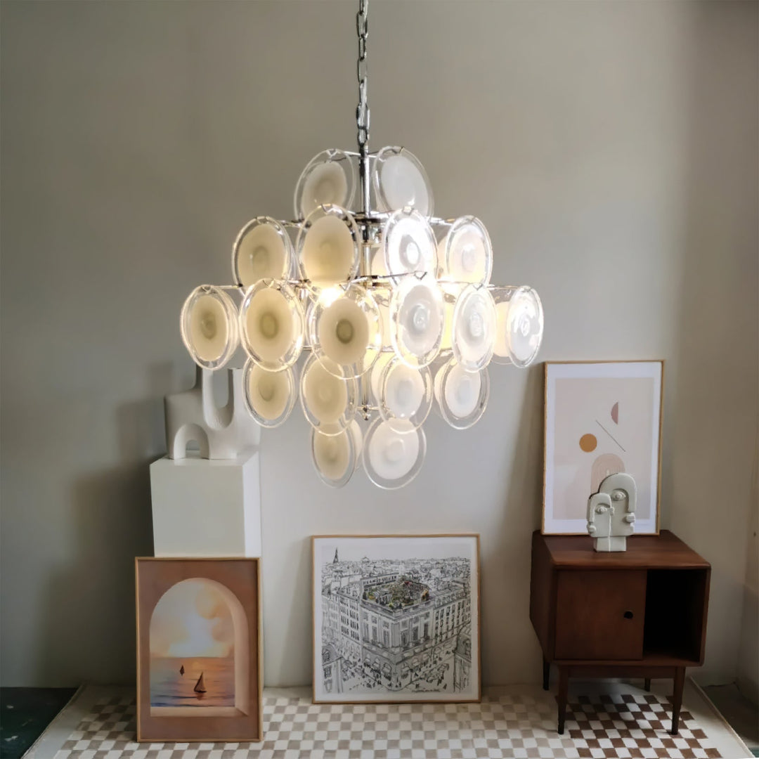 Aurora Lustre Blanc Murano Verre Disques Grappe - Neutralighting