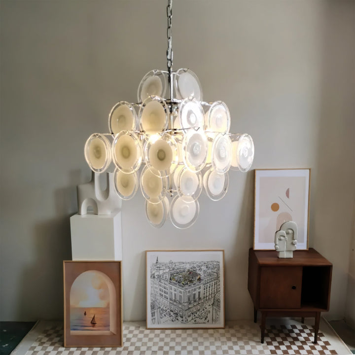 Aurora Lustre Blanc Murano Verre Disques Grappe - Neutralighting