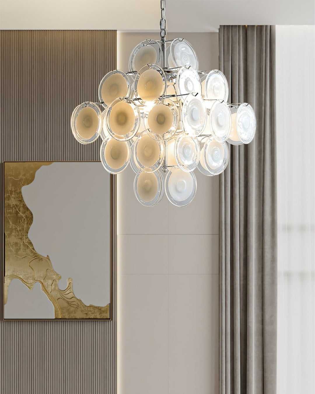 Aurora Lustre Blanc Murano Verre Disques Grappe - Neutralighting
