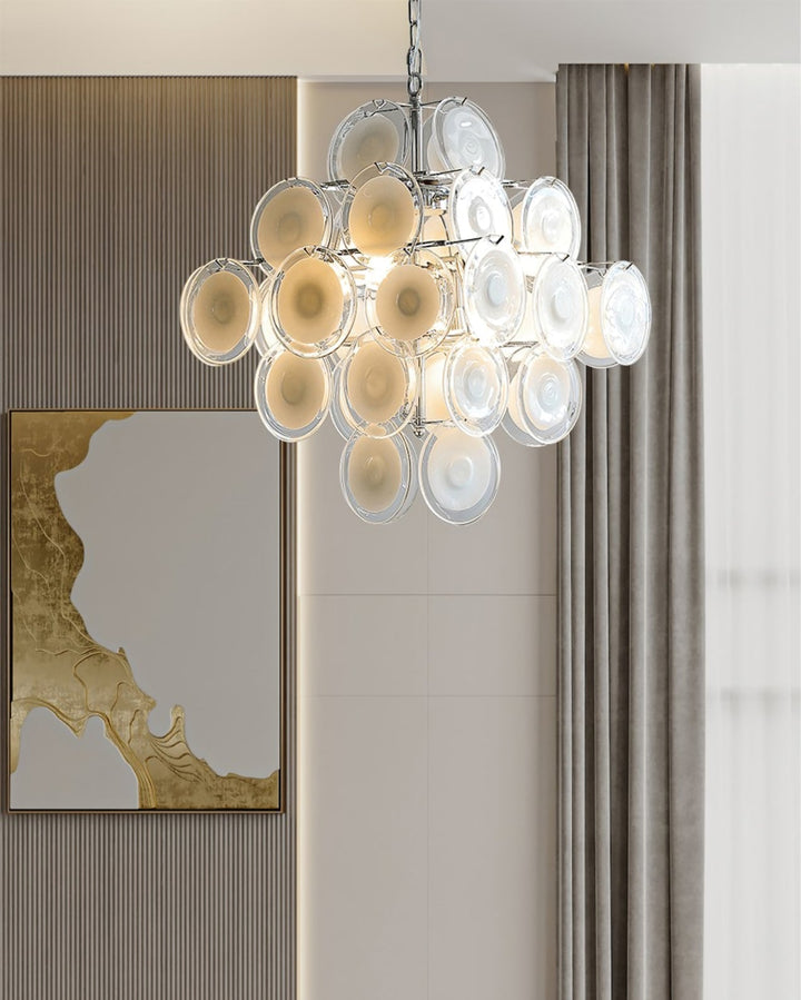 Aurora Lustre Blanc Murano Verre Disques Grappe - Neutralighting