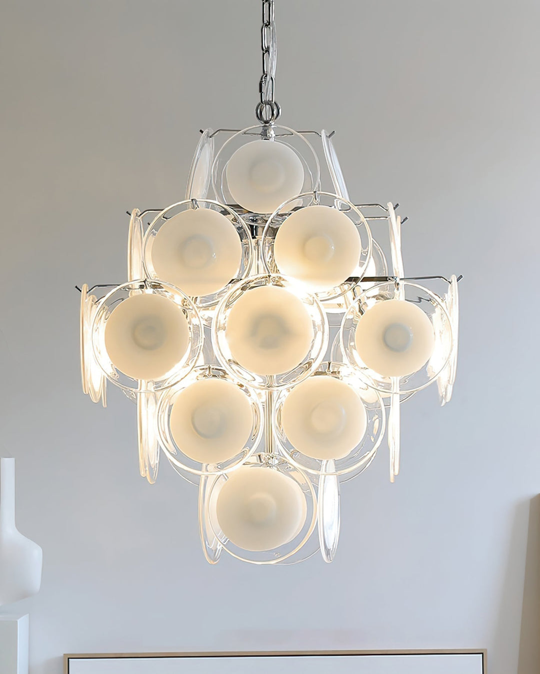 Aurora Lustre Blanc Murano Verre Disques Grappe - Neutralighting