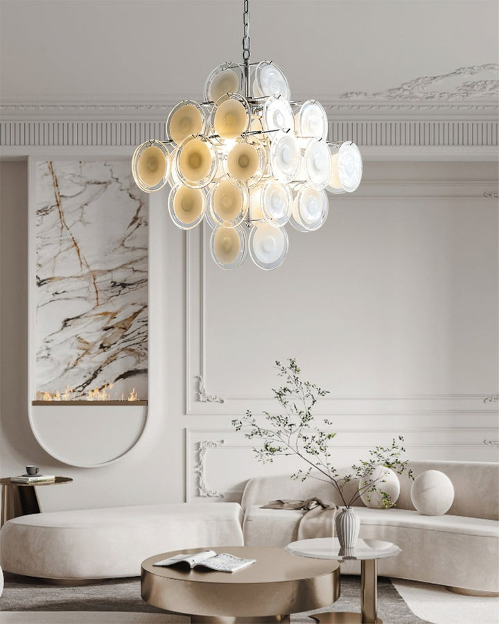 Aurora Lustre Blanc Murano Verre Disques Grappe - Neutralighting