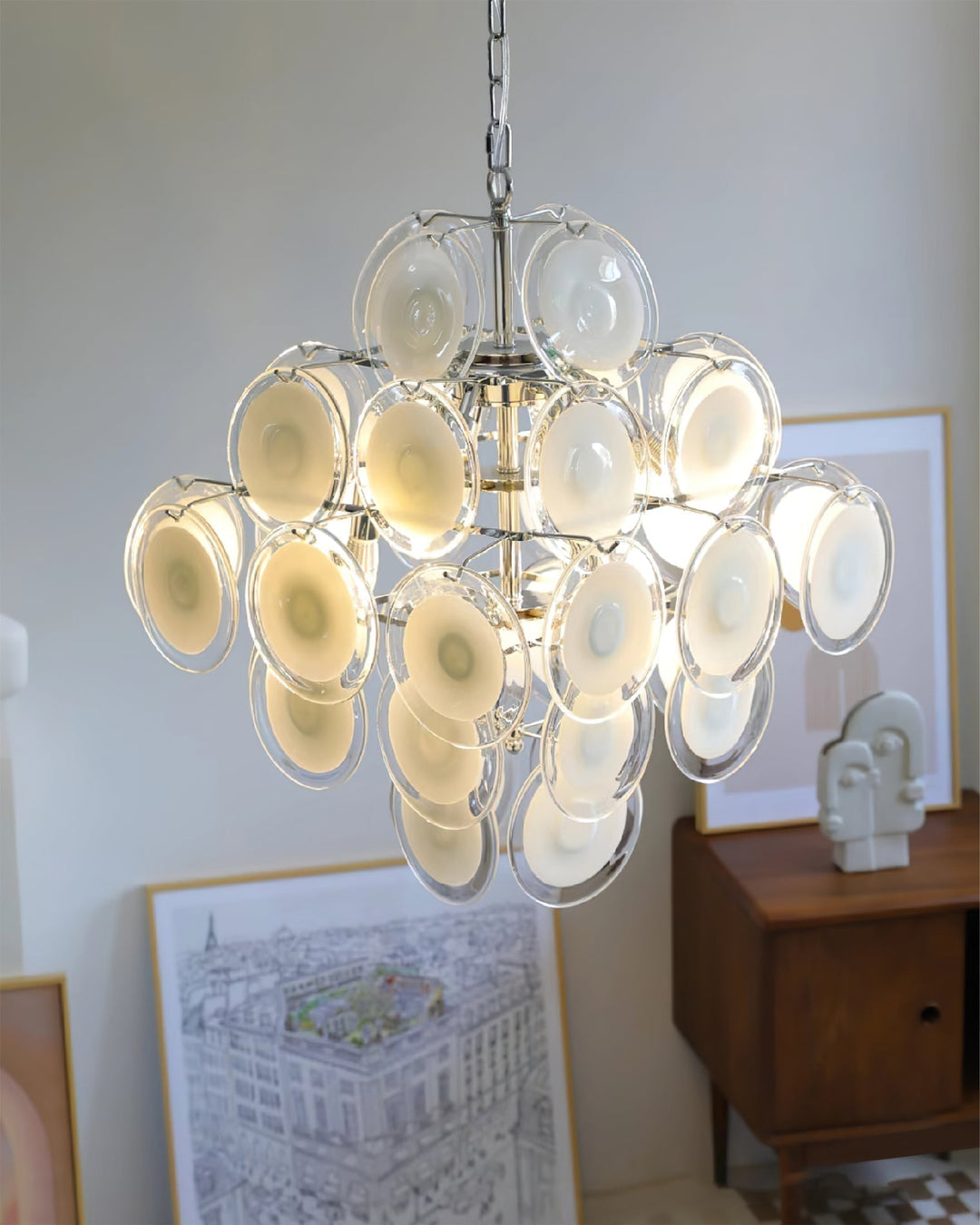 Aurora Lustre Blanc Murano Verre Disques Grappe - Neutralighting