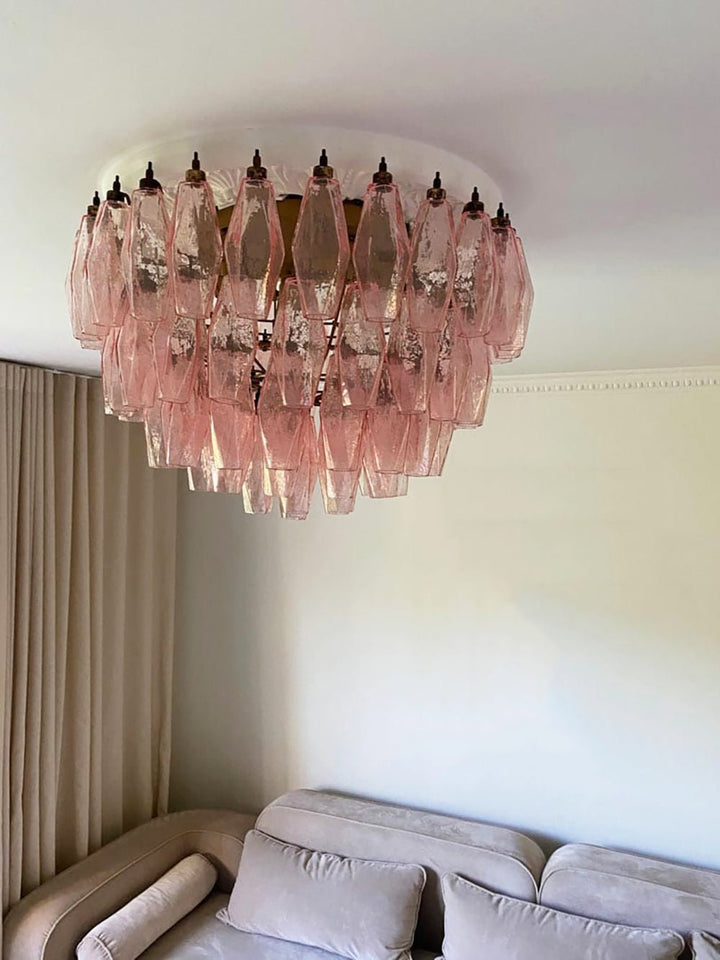 Aurora Plafonnier Rose Losange Verre Superposé Vintage Élégance - Neutralighting