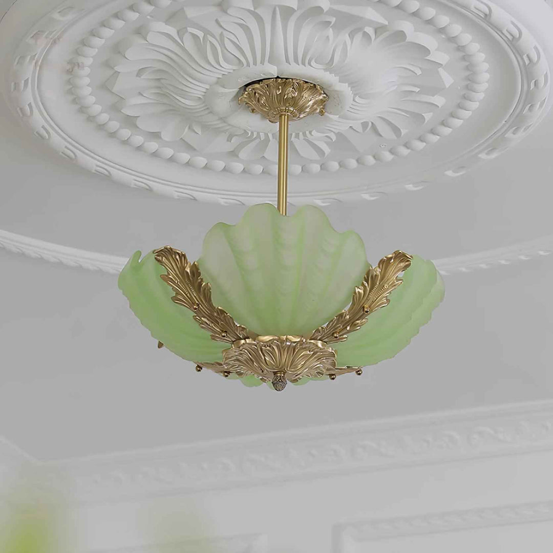Lampe Pendante Coquille Murano Rose avec Barre Laiton Baroque Flair Artistique - Neutralighting