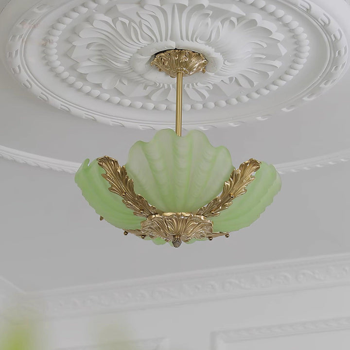 Lampe Pendante Coquille Murano Rose avec Barre Laiton Baroque Flair Artistique - Neutralighting