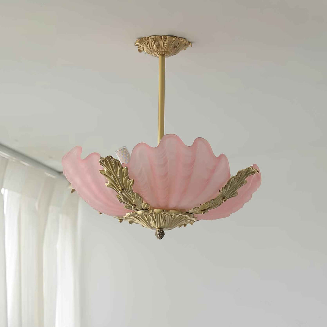 Lampe Pendante Coquille Murano Rose avec Barre Laiton Baroque Flair Artistique - Neutralighting