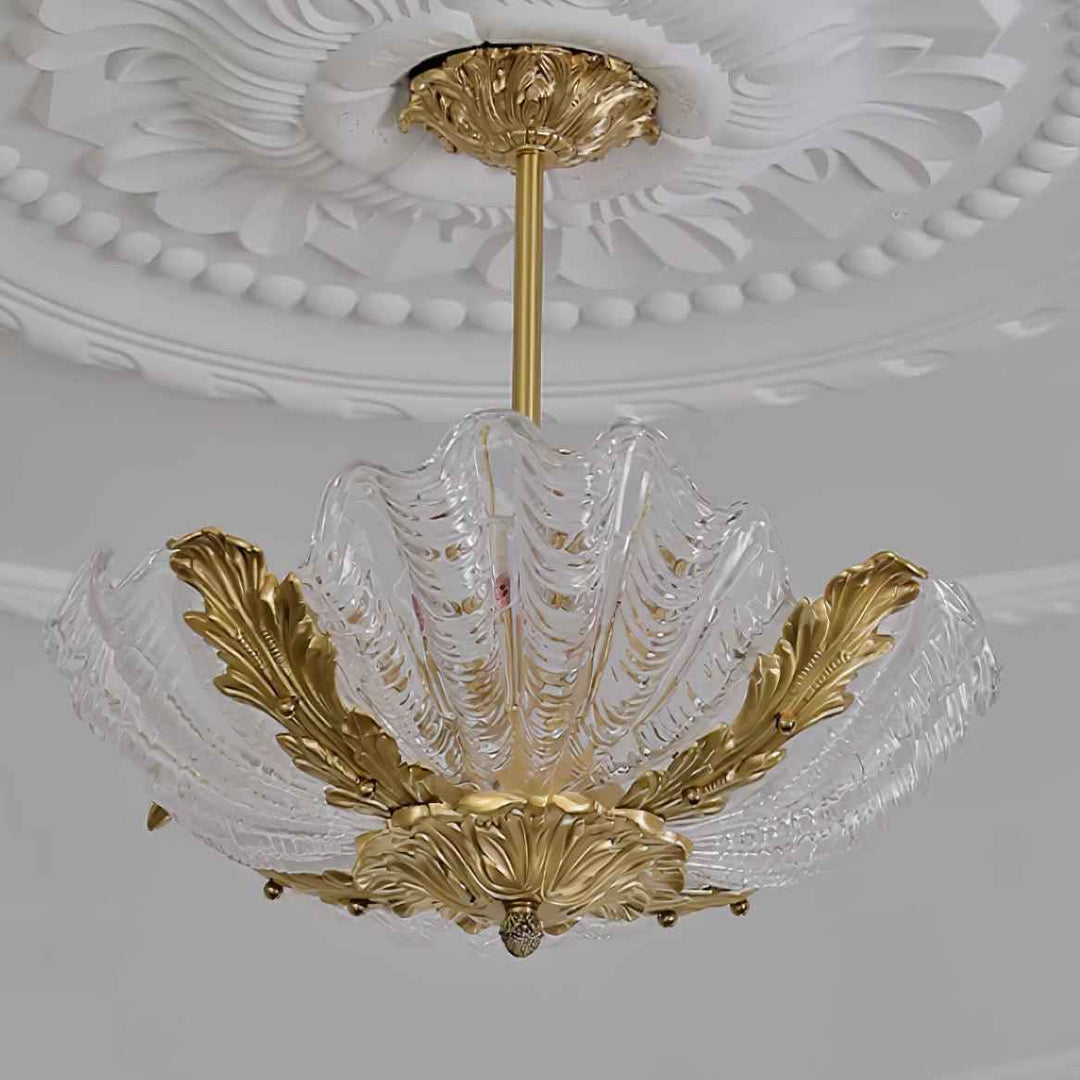 Lampe Pendante Coquille Murano Rose avec Barre Laiton Baroque Flair Artistique - Neutralighting