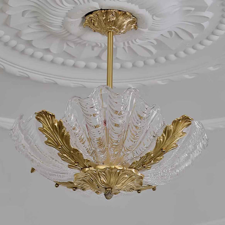 Lampe Pendante Coquille Murano Rose avec Barre Laiton Baroque Flair Artistique - Neutralighting