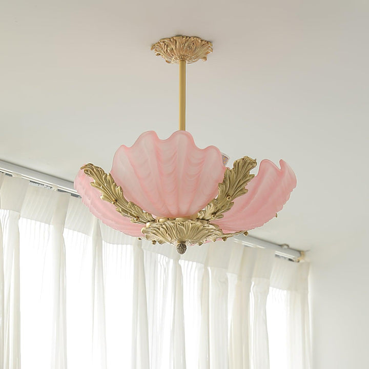 Lampe Pendante Coquille Murano Rose avec Barre Laiton Baroque Flair Artistique - Neutralighting