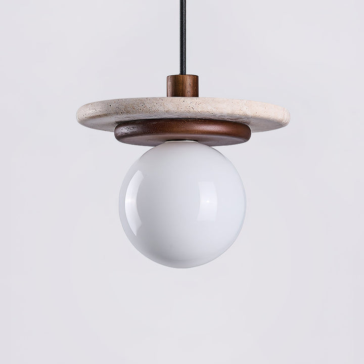 Lampe Suspension Globe en Verre Disque en Travertin Bois de Noyer Naturel - Neutralighting