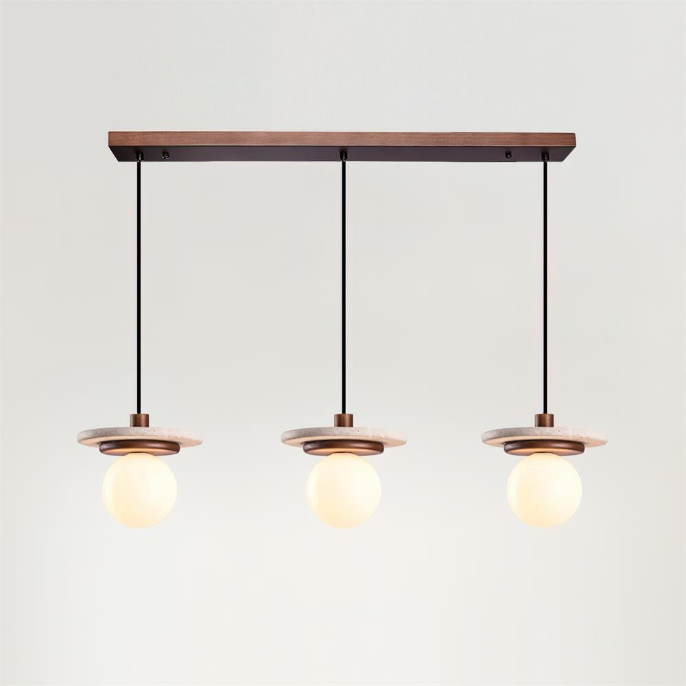 Lampe Suspension Globe en Verre Disque en Travertin Bois de Noyer Naturel - Neutralighting