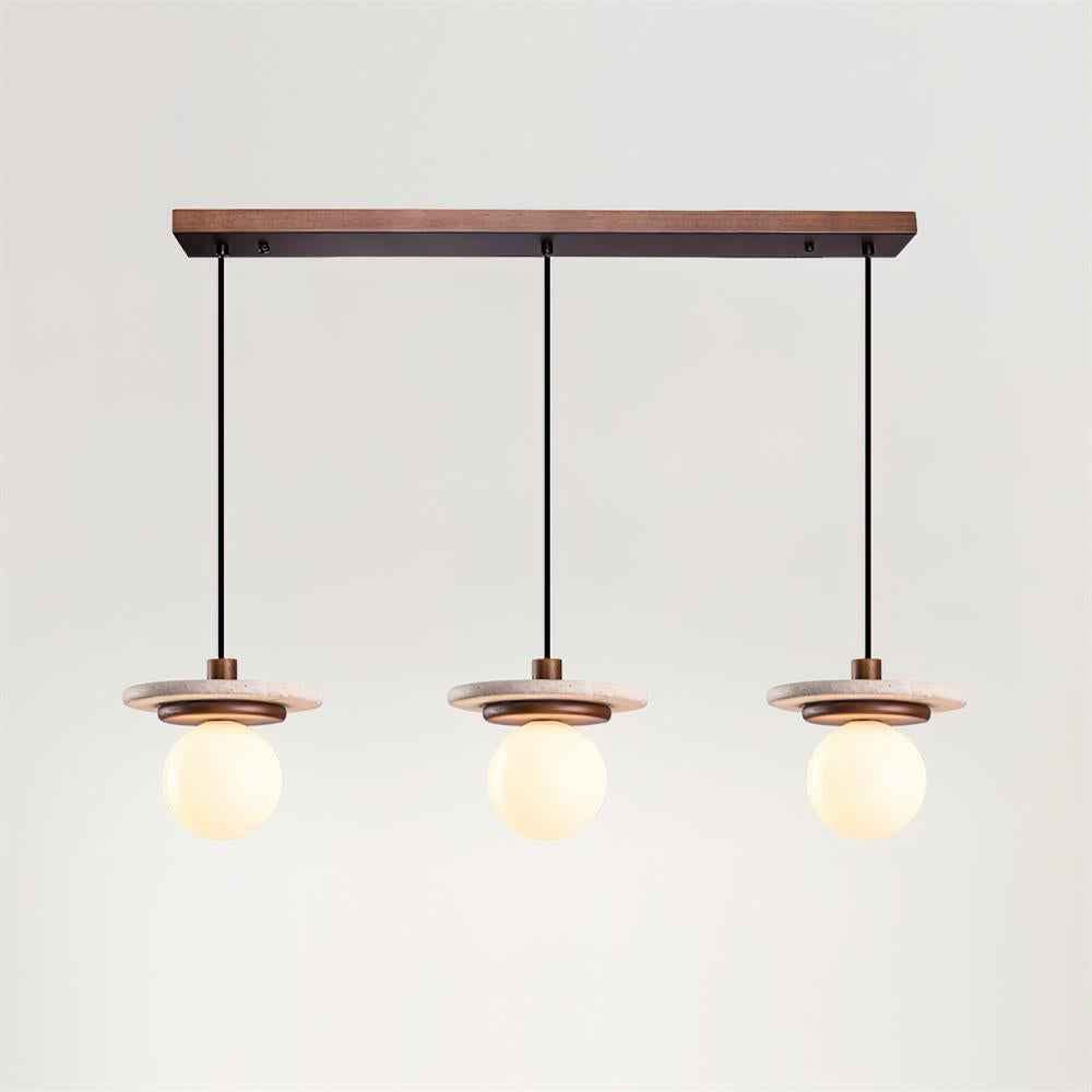 Lampe Suspension Globe en Verre Disque en Travertin Bois de Noyer Naturel - Neutralighting