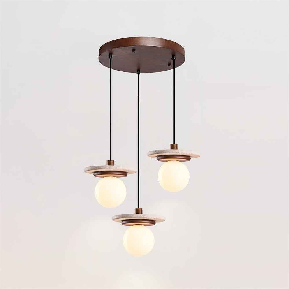 Lampe Suspension Globe en Verre Disque en Travertin Bois de Noyer Naturel - Neutralighting