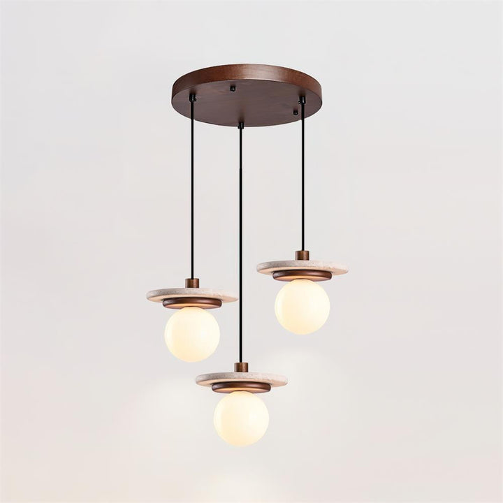 Lampe Suspension Globe en Verre Disque en Travertin Bois de Noyer Naturel - Neutralighting