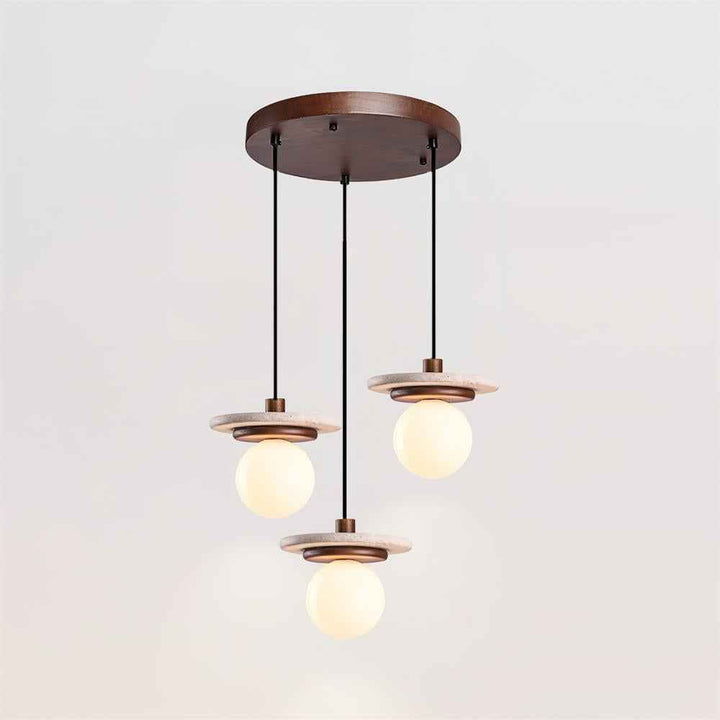 Lampe Suspension Globe en Verre Disque en Travertin Bois de Noyer Naturel - Neutralighting