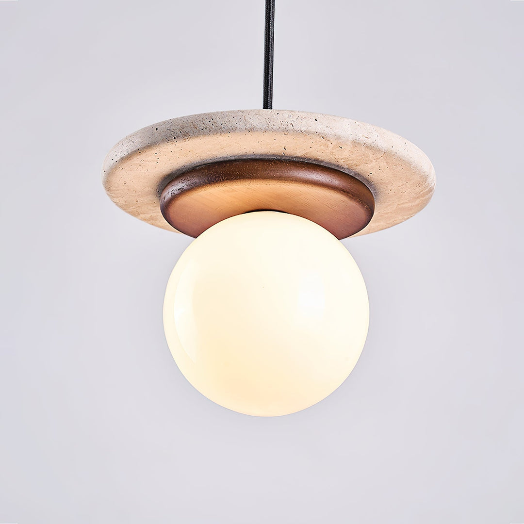 Lampe Suspension Globe en Verre Disque en Travertin Bois de Noyer Naturel - Neutralighting