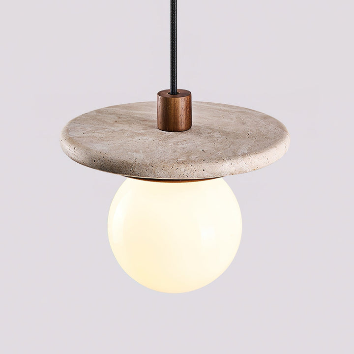 Lampe Suspension Globe en Verre Disque en Travertin Bois de Noyer Naturel - Neutralighting