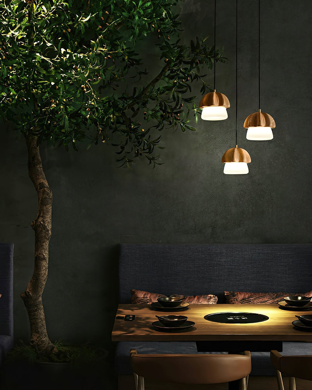 Lustra Suspension Champignon Cluster Bois &amp; Verre - Neutralighting