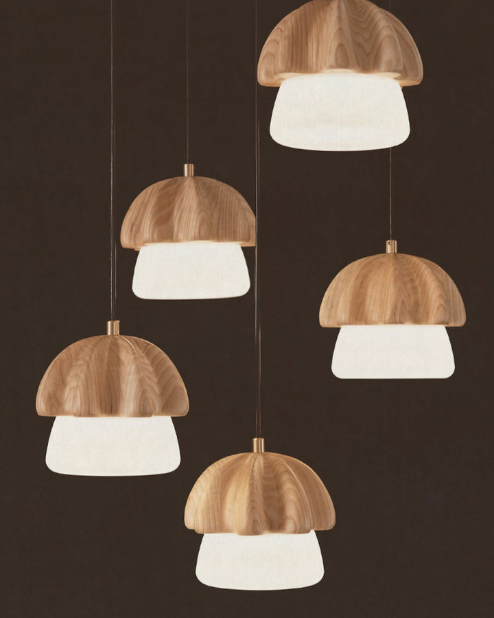 Lustra Suspension Champignon Cluster Bois &amp; Verre - Neutralighting
