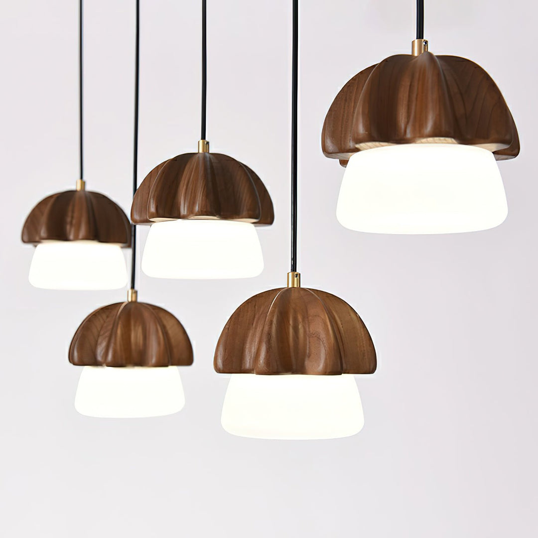 Lustra Suspension Champignon Cluster Bois &amp; Verre - Neutralighting