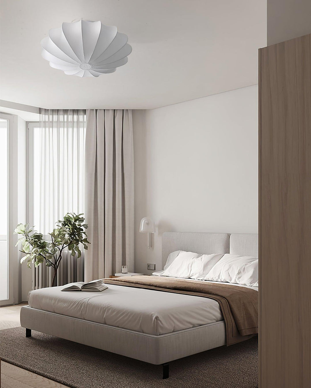 Solara Plafonnier Tissu Coquillage Sculptural Élégant - Neutralighting
