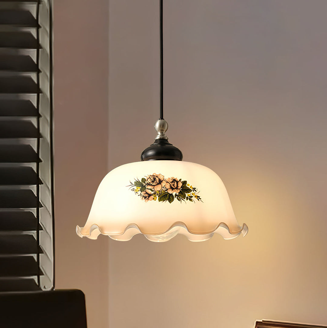 Belvia Suspension Vintage en Verre Floral - Neutralighting