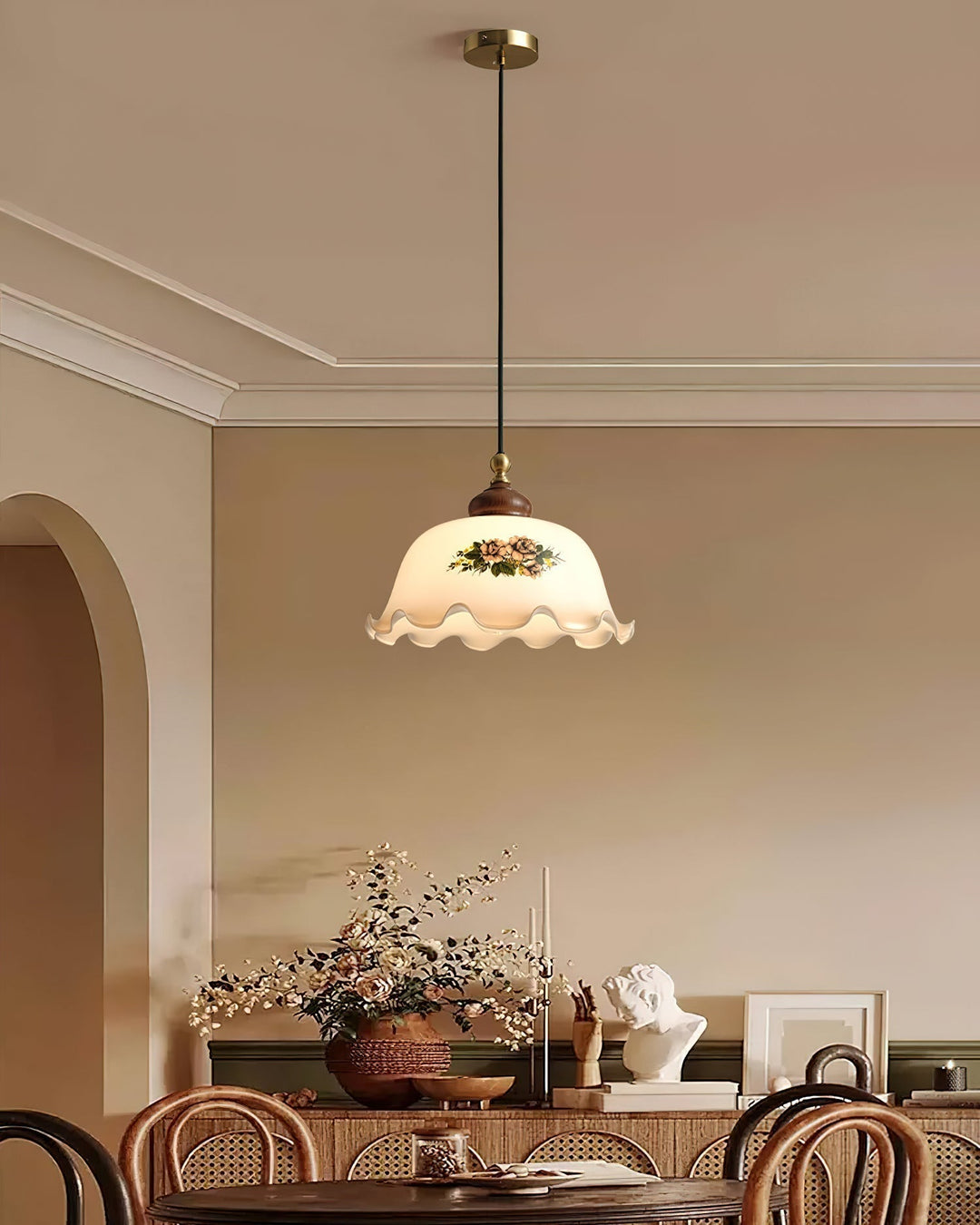 Belvia Suspension Vintage en Verre Floral - Neutralighting