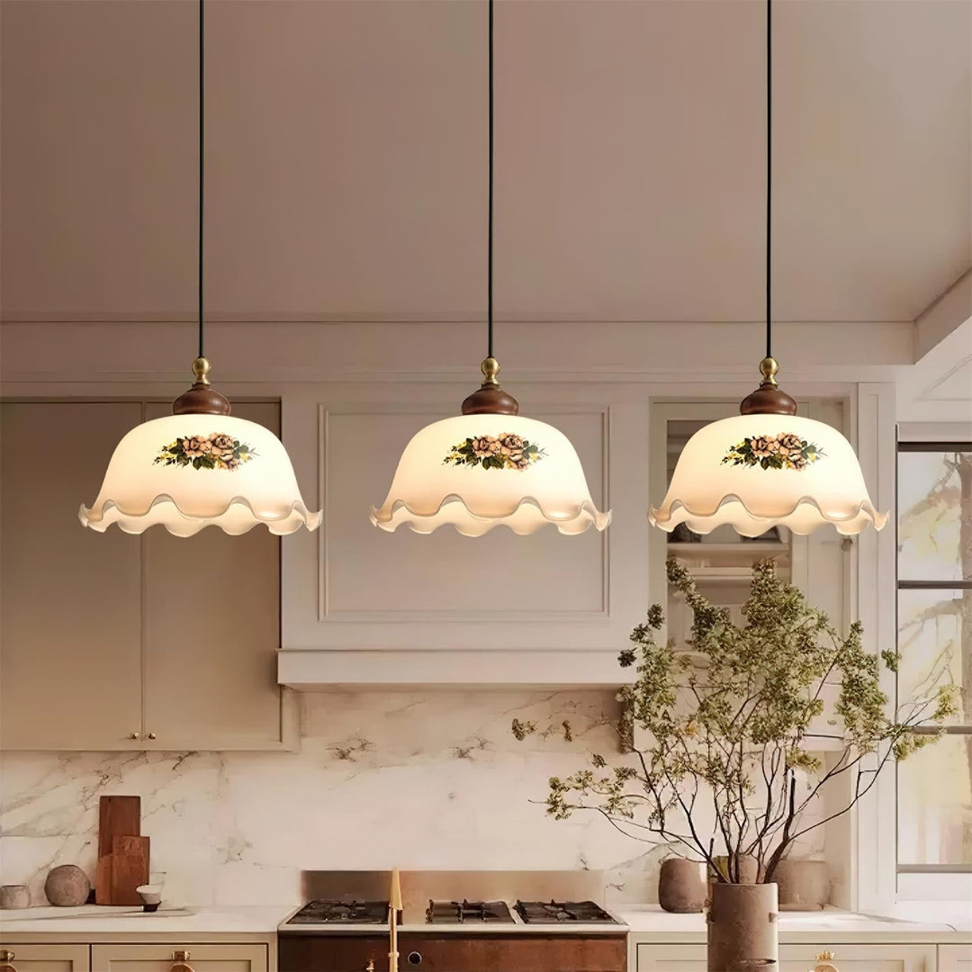 Belvia Suspension Vintage en Verre Floral - Neutralighting