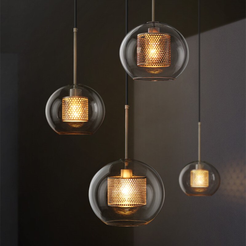 Hessa Suspension Globe/Cylindre Moderne. Métal/Verre. Doré/Argent. Salon - Neutralighting