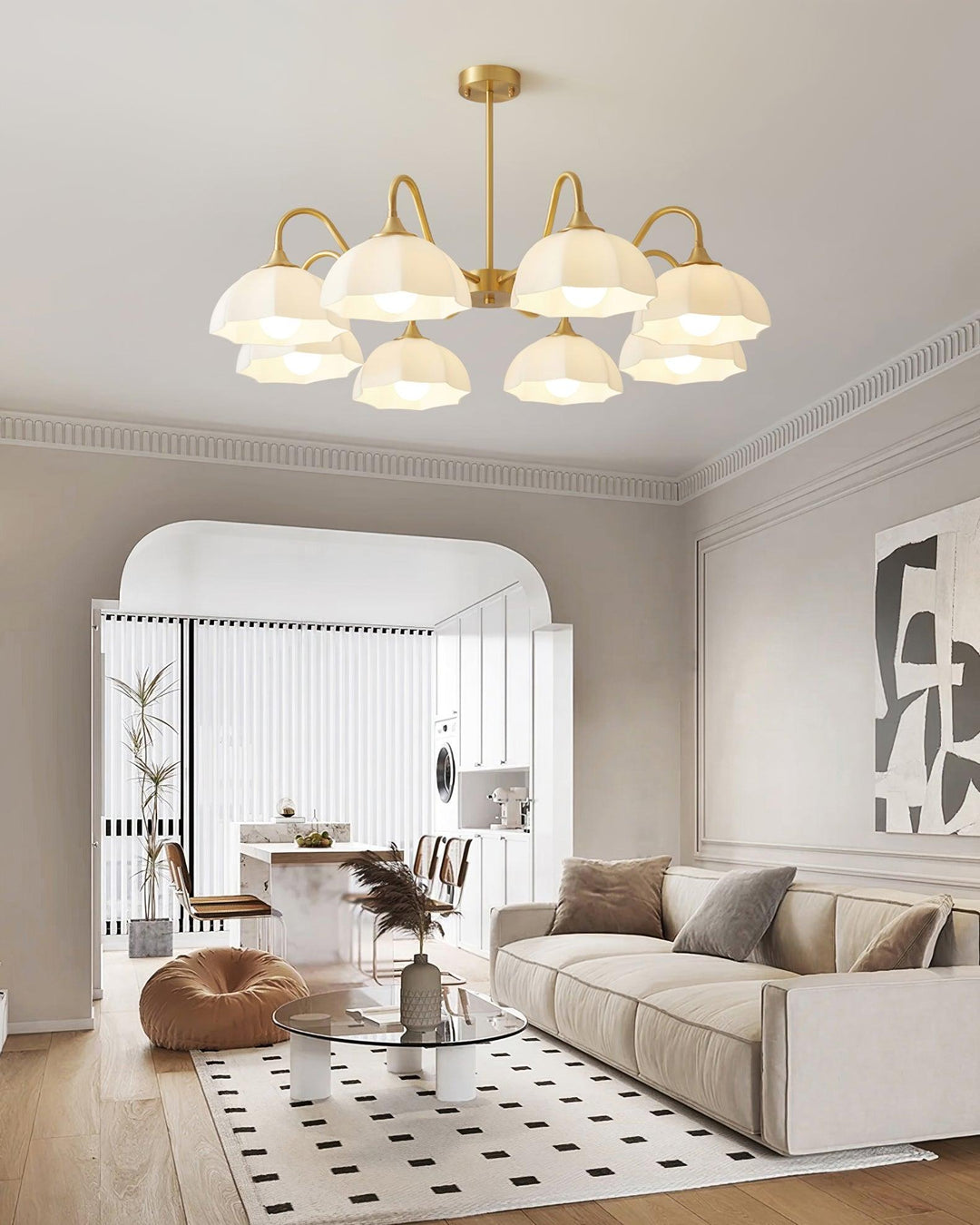 Lustra Chandelier Bol En Verre Octagonal Cuivre Français - Neutralighting