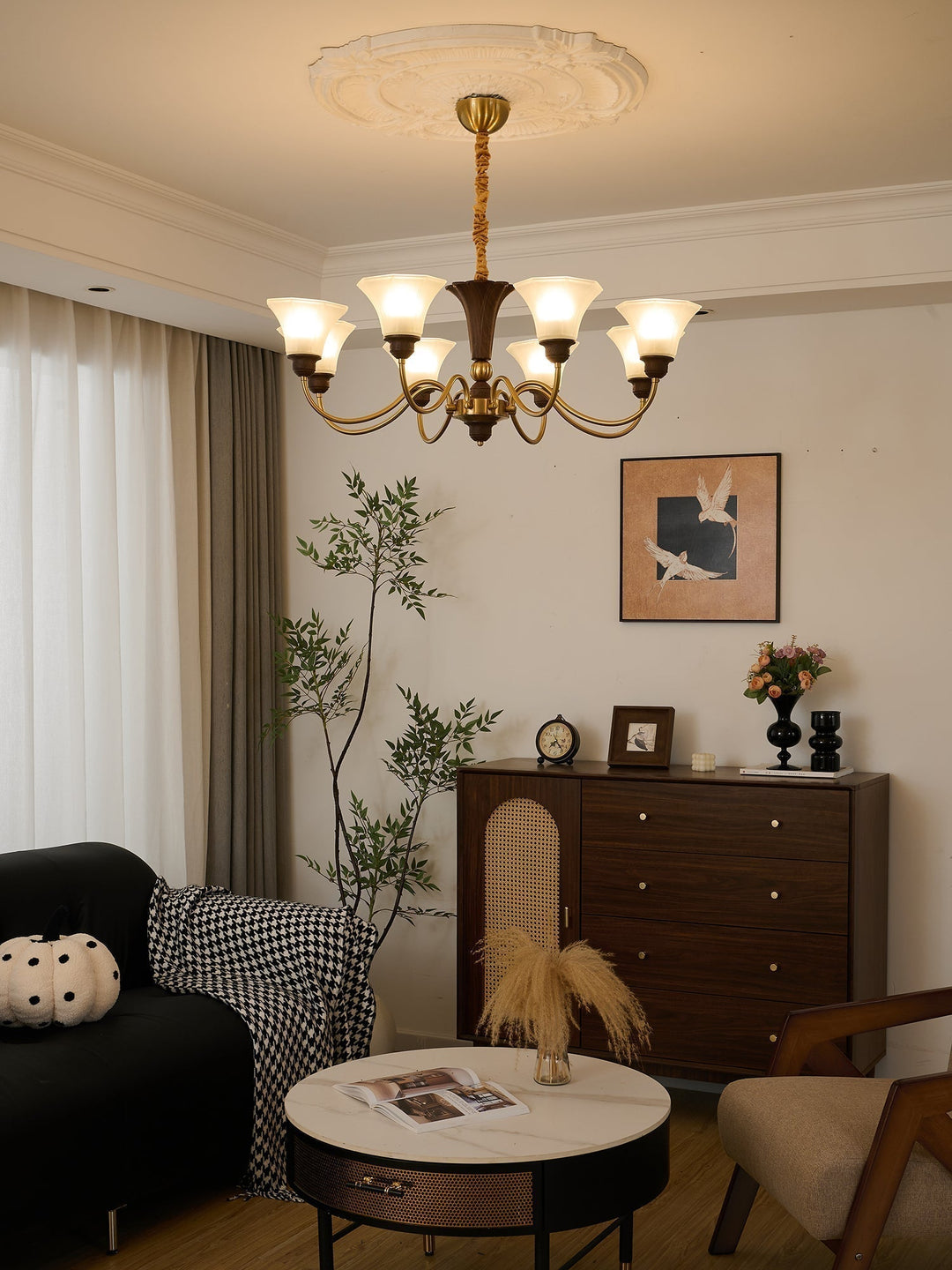 Ciphaen Chandelier en Bois et Verre Vintage - Neutralighting