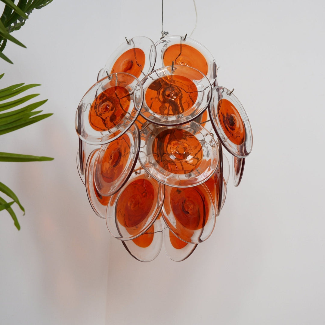 Aurora Chandelier en Verre de Murano Orange Disque Superposé - Neutralighting
