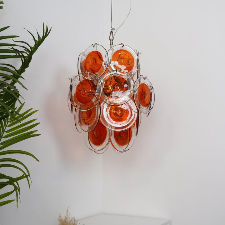 Aurora Chandelier en Verre de Murano Orange Disque Superposé - Neutralighting