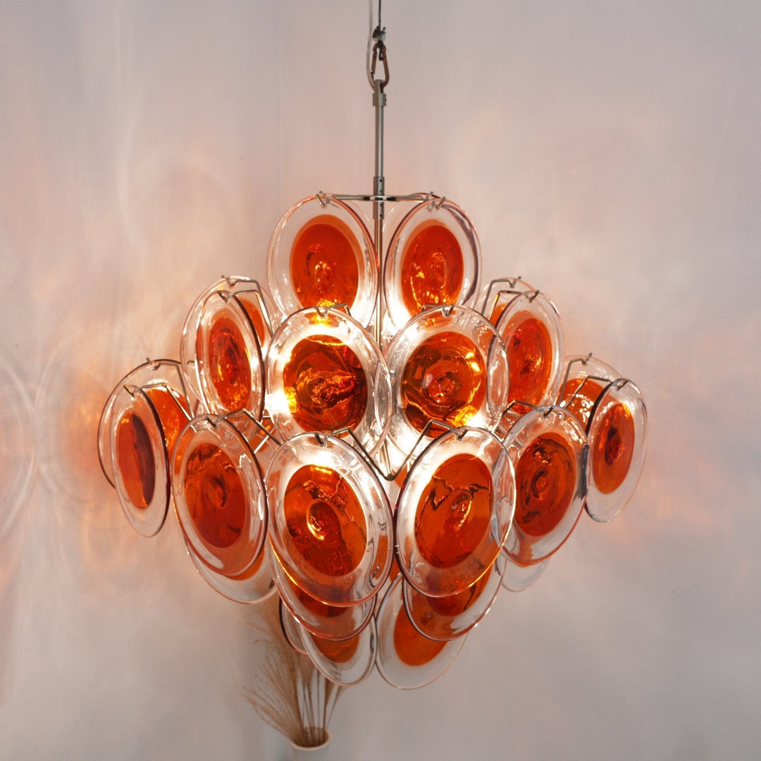 Aurora Chandelier en Verre de Murano Orange Disque Superposé - Neutralighting