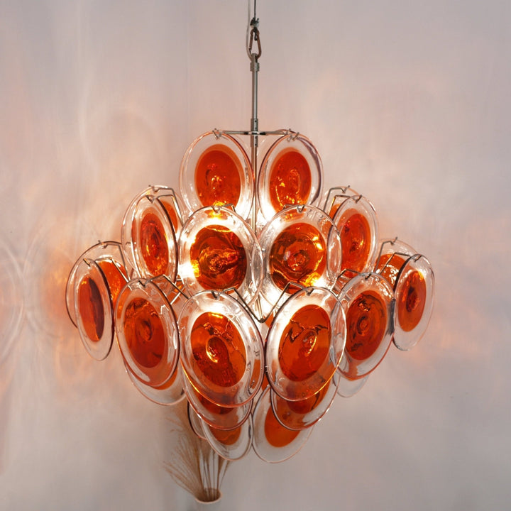 Aurora Chandelier en Verre de Murano Orange Disque Superposé - Neutralighting